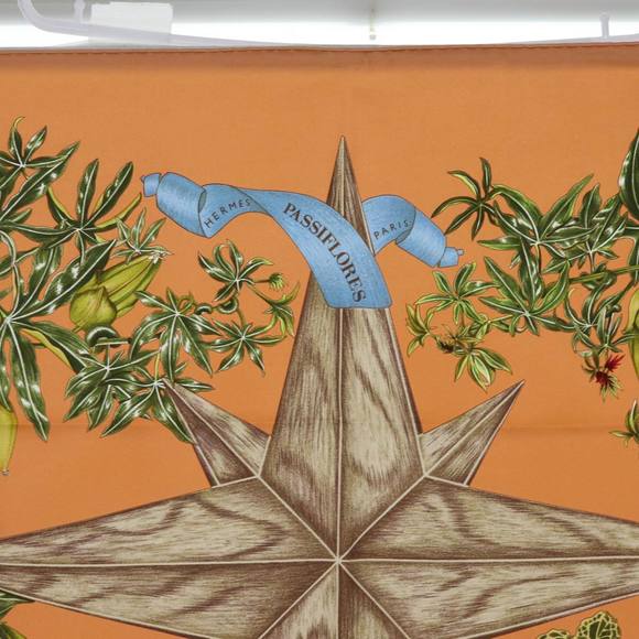 HERMES Carre 90 PASSIFLORES Scarf Silk Orange Auth am5974 - Picture 3 of 16